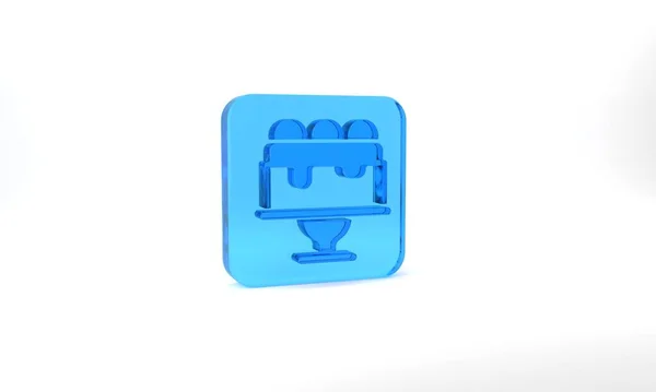 Blue Cake Icon Isolated Grey Background Happy Birthday Glass Square — Stock Fotó