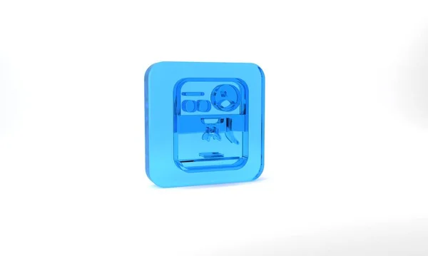 Blue Coffee Machine Icon Isolated Grey Background Glass Square Button — Stockfoto