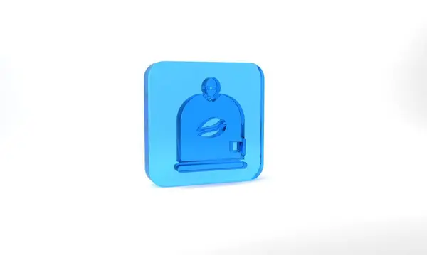 Blue Bag Coffee Beans Icon Isolated Grey Background Glass Square — ストック写真