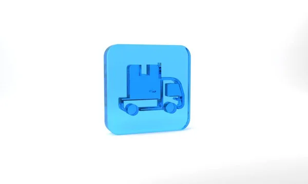 Blue Delivery Cargo Truck Vehicle Icon Isolated Grey Background Glass — Stock Fotó
