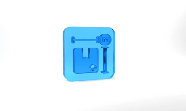 Blue Carton Cardboard Box Measurement Icon Isolated Grey Background Box — Stock Photo, Image