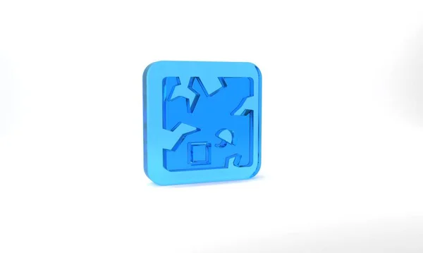 Blue Broken Cardboard Box Icon Isolated Grey Background Box Package — Zdjęcie stockowe