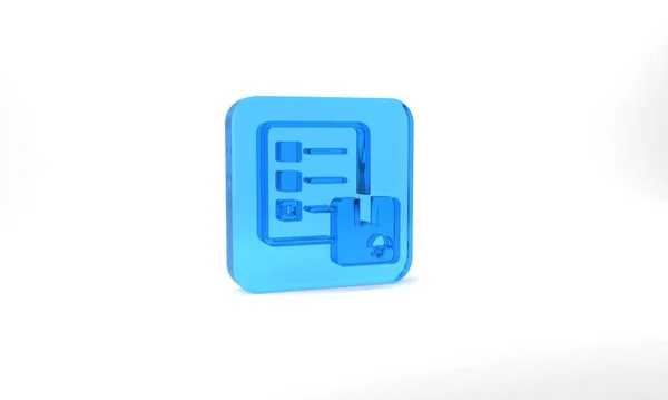 Blue Verification Delivery List Clipboard Icon Isolated Grey Background Glass — ストック写真