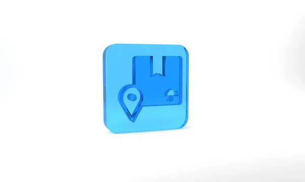 Blue Location Cardboard Box Icon Isolated Grey Background Delivery Services — Stockfoto