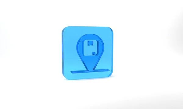 Blue Location Cardboard Box Icon Isolated Grey Background Delivery Services — Stock Photo, Image