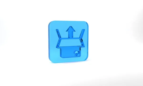 Blue Unboxing Icon Isolated Grey Background Glass Square Button Illustration — Stockfoto