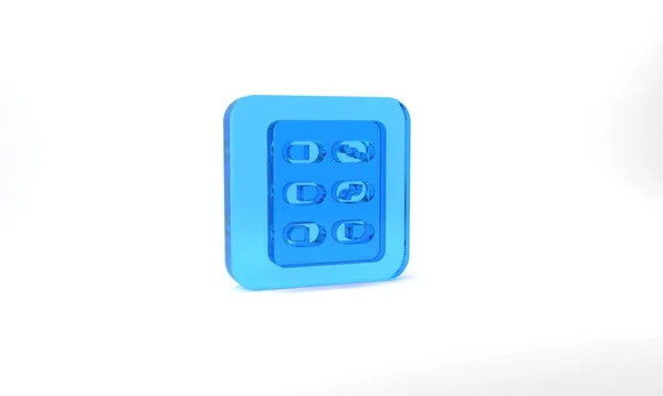 Блакитні Таблетки Пухирці Ікони Ізольовані Сірому Фоні Медичний Пакет Таблетки — стокове фото