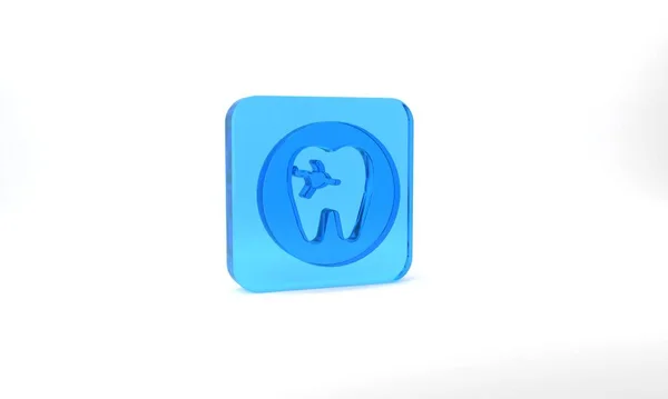 Blue Tooth Caries Icon Isolated Grey Background Tooth Decay Glass — Stock Photo, Image