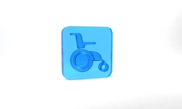 Blue Wheelchair Disabled Person Icon Isolated Grey Background Glass Square — Stock Fotó