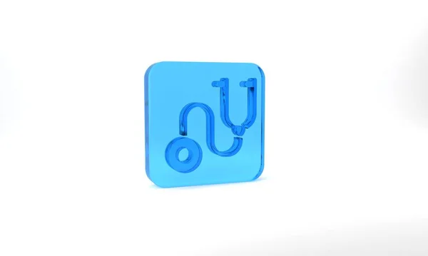 Blue Stethoscope Medical Instrument Icon Isolated Grey Background Glass Square — Stock Fotó