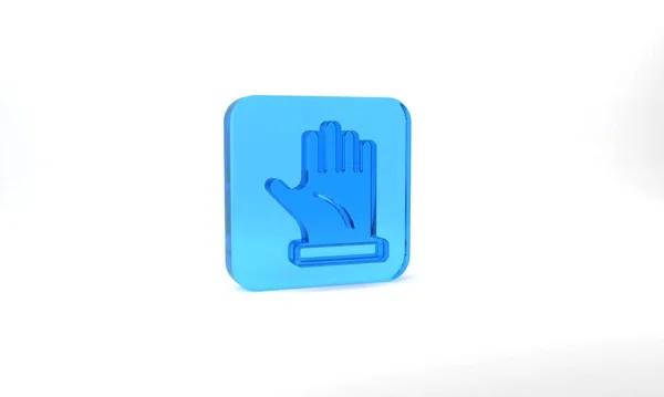 Blue Beekeeper Glove Icon Isolated Grey Background Glass Square Button — Foto Stock