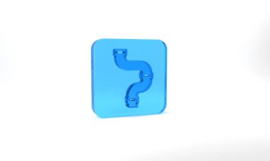 Blue Industry metallic pipe icon isolated on grey background. Plumbing pipeline parts of different shapes. Glass square button. 3d illustration 3D render.