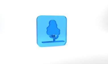 Blue Fruit tree icon isolated on grey background. Agricultural plant. Organic farm product. Fruit garden. Gardening theme. Glass square button. 3d illustration 3D render.