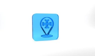 Blue Crusade icon isolated on grey background. Glass square button. 3d illustration 3D render.