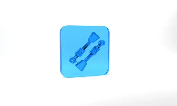 Blue Oars Paddles Boat Icon Isolated Grey Background Glass Square — ストック写真