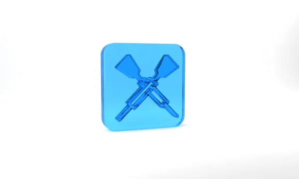 Blue Crossed Oars Paddles Boat Icon Isolated Grey Background Glass — Foto Stock