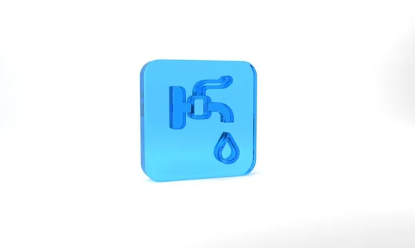 Blue Water Tap Icon Isolated Grey Background Glass Square Button — Stock Photo, Image