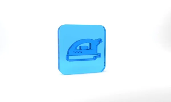 Blue Electric Iron Icon Isolated Grey Background Steam Iron Glass — Stok fotoğraf