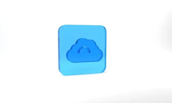 Blue Cloudy Weather Icon Isolated Grey Background Glass Square Button — Stockfoto