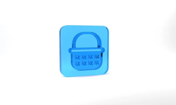 Blue Wicker Basket Icon Isolated Grey Background Glass Square Button — Stock Photo, Image