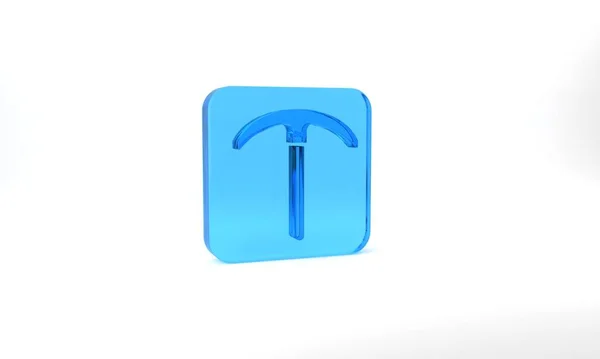 Blue Pickaxe Icon Isolated Grey Background Glass Square Button Illustration — Stock Photo, Image