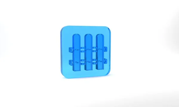 Blue Garden Fence Wooden Icon Isolated Grey Background Glass Square — Stock Photo, Image