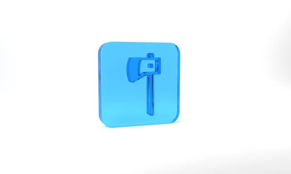 Blue Wooden Axe Icon Isolated Grey Background Lumberjack Axe Glass — Stock Fotó