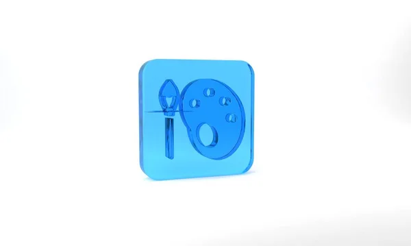 Blue Paint Brush Palette Icon Isolated Grey Background Glass Square — ストック写真