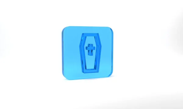 Blue Coffin Christian Cross Icon Isolated Grey Background Happy Halloween — Stockfoto