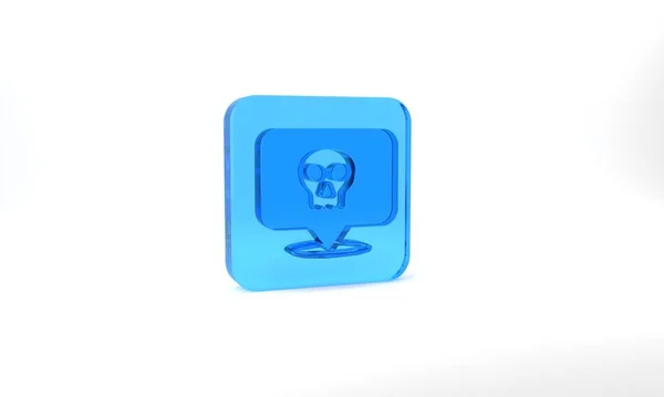 Blue Skull Icon Isolated Grey Background Happy Halloween Party Glass — Stockfoto