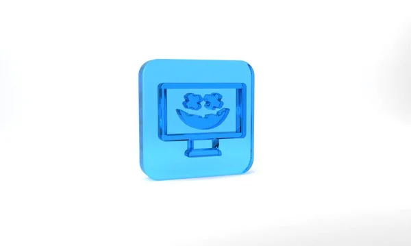 Blue Happy Halloween Holiday Icon Isolated Grey Background Glass Square — Stockfoto