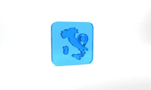 Blue Map Italy Icon Isolated Grey Background Glass Square Button — Stock Fotó