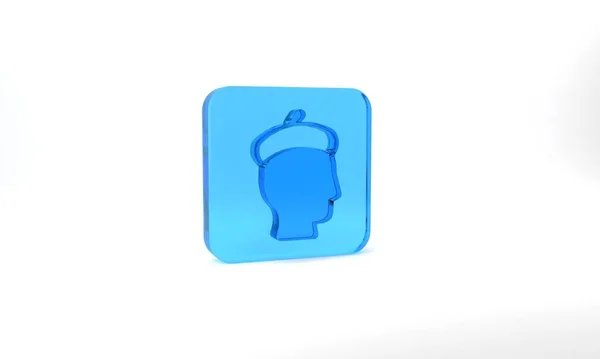 Blue French Man Icon Isolated Grey Background Glass Square Button — Stockfoto