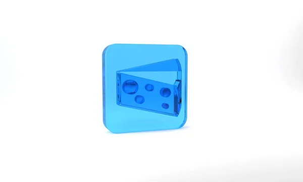 Blue Cheese Icon Isolated Grey Background Glass Square Button Illustration — Fotografia de Stock