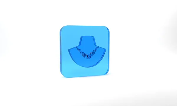 Blue Necklace Mannequin Icon Isolated Grey Background Glass Square Button — Stock Photo, Image