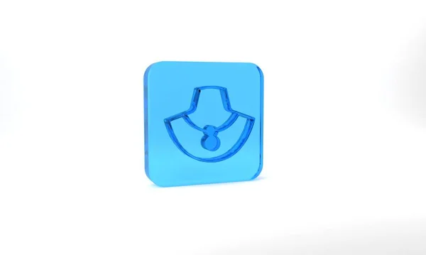 Blue Necklace Mannequin Icon Isolated Grey Background Glass Square Button — Stock Photo, Image