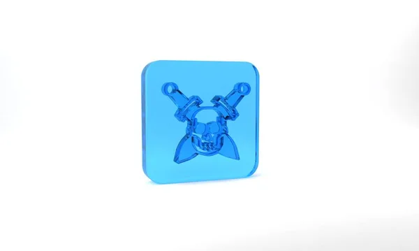 Blue Crossed Medieval Sword Skull Icon Isolated Grey Background Medieval — Stockfoto