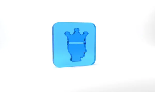 Blue King Crown Icon Isolated Grey Background Glass Square Button — Stok Foto