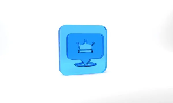 Blue King Crown Icon Isolated Grey Background Glass Square Button — Stockfoto