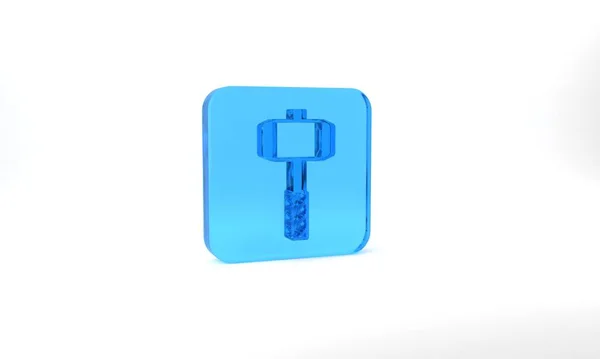 Blue Medieval Battle Hammer Icon Isolated Grey Background Glass Square — Photo