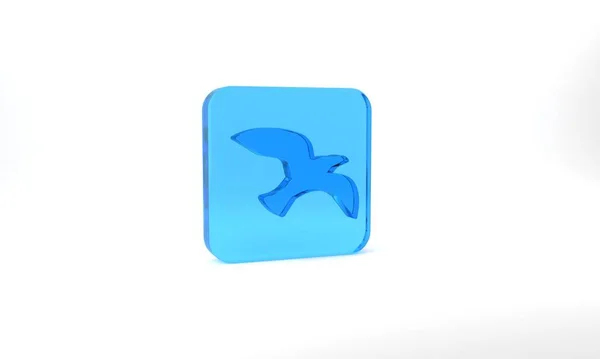 Blue Bird Seagull Icon Isolated Grey Background Glass Square Button — ストック写真
