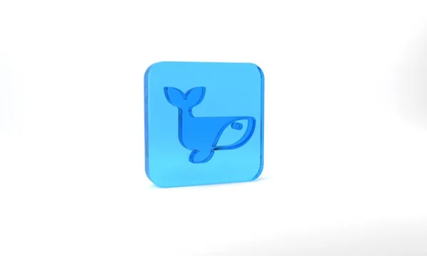 Blue Whale Icon Isolated Grey Background Glass Square Button Illustration — Stock Fotó