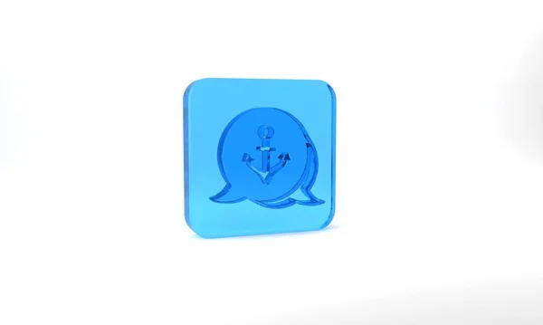 Blue Anchor Icon Isolated Grey Background Glass Square Button Illustration — Stockfoto
