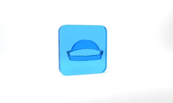 Blue Sailor Hat Icon Isolated Grey Background Glass Square Button — ストック写真