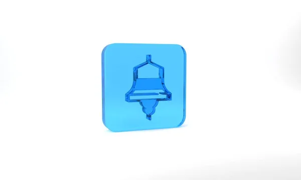Blue Ship Bell Icon Isolated Grey Background Glass Square Button — Stok fotoğraf