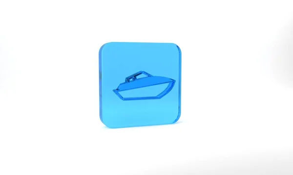 Blue Speedboat Icon Isolated Grey Background Glass Square Button Illustration — kuvapankkivalokuva