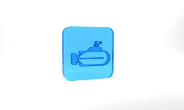 Blue Submarine Icon Isolated Grey Background Military Ship Glass Square — Stockfoto