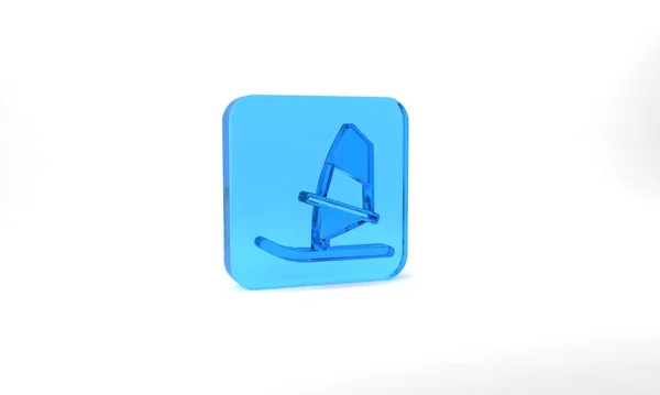 Blue Windsurfing Icon Isolated Grey Background Glass Square Button Illustration — ストック写真
