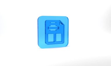 Blue Restaurant cafe menu icon isolated on grey background. Glass square button. 3d illustration 3D render.