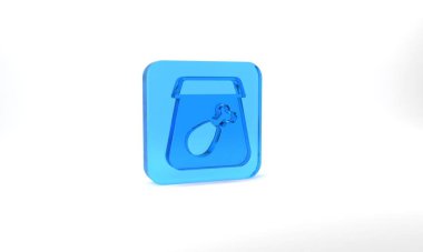 Blue Online ordering and fast food delivery with meal icon isolated on grey background. Glass square button. 3d illustration 3D render.